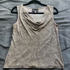 vintage 90s Alex Evenings tan brown sparkly paisley cowl neck top size medium